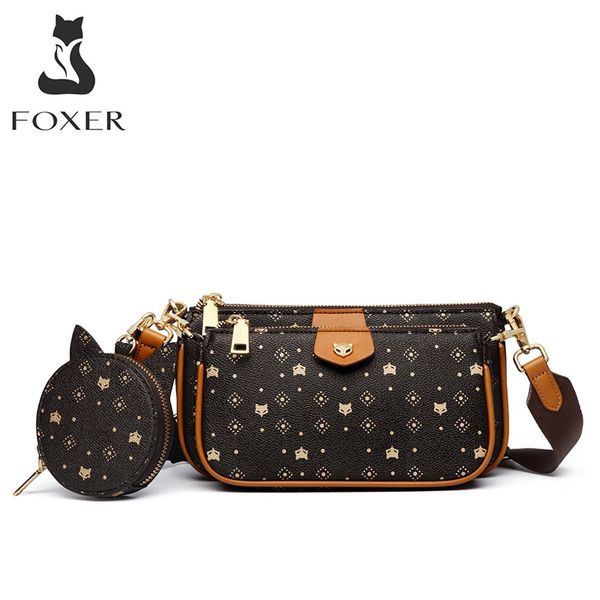 

foxer 2020 new 3 in 1 crossbody bags stylish printing women's bag removable purse pvc leather female fashion shoulder bags