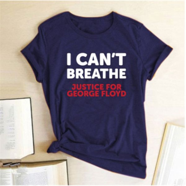 

i cancan't breathe letter printed t-shirt, Gray;blue