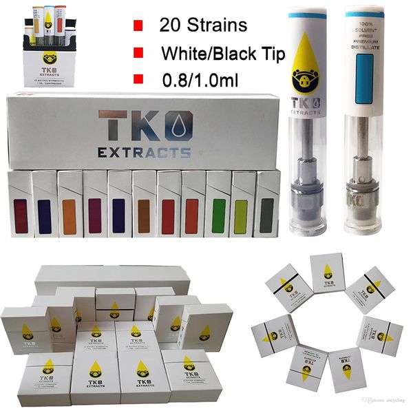 

TKO Экстракты Vape Картриджи 0,8 мл 1мл Ceramic Empty Тележки Glass Tank густое масло Dab Pen Wax Испаритель E Cigarette 510 Аккумулятор Thread