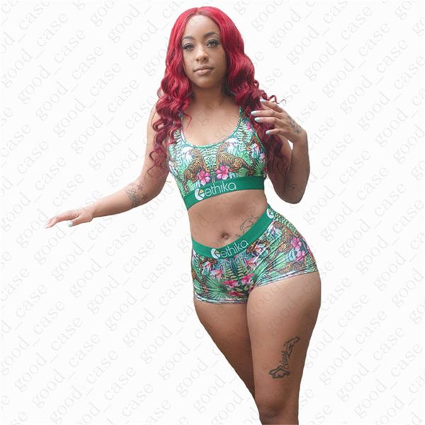 

women summer swimsuit two piece swimwear floral flovers tiger print swim suit tank crops and shorts beachwear tracksuit clothing setd51902, White