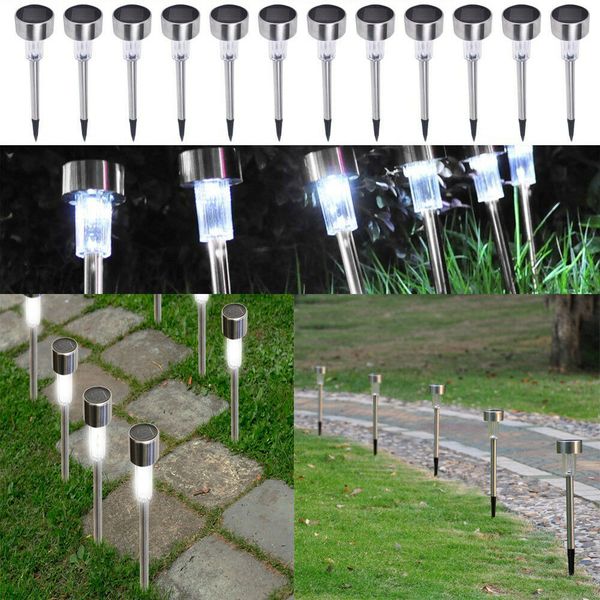 

24 pcs garden outdoor stainless steel led solar landscape path lights lamp new
