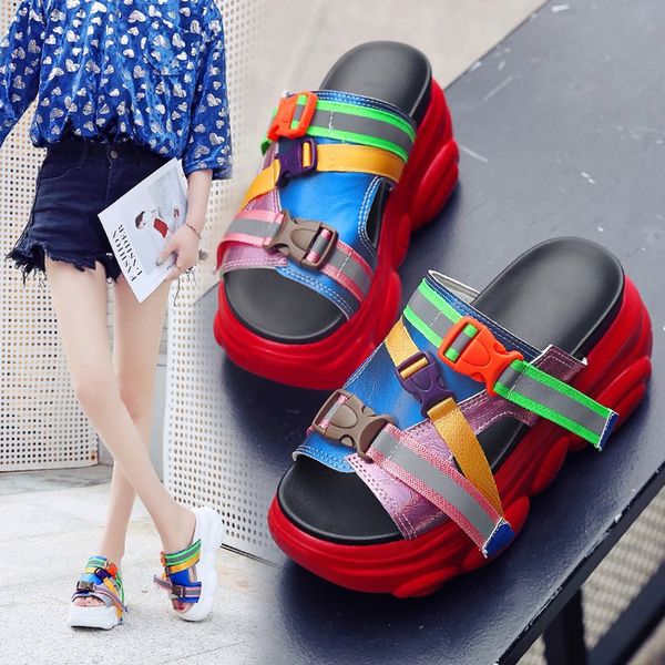 

slippers casual flat shoes female slipers women on a wedge platform heeled mules slides luxury 2020 heels cross-tied wedges pu, Black
