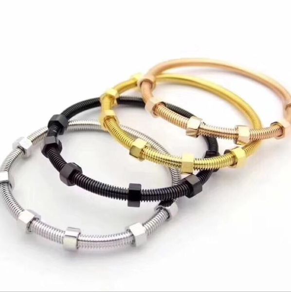 

k home explosions six nail screw bracelet titanium steel opening men and women couple six nut bracelet, Black