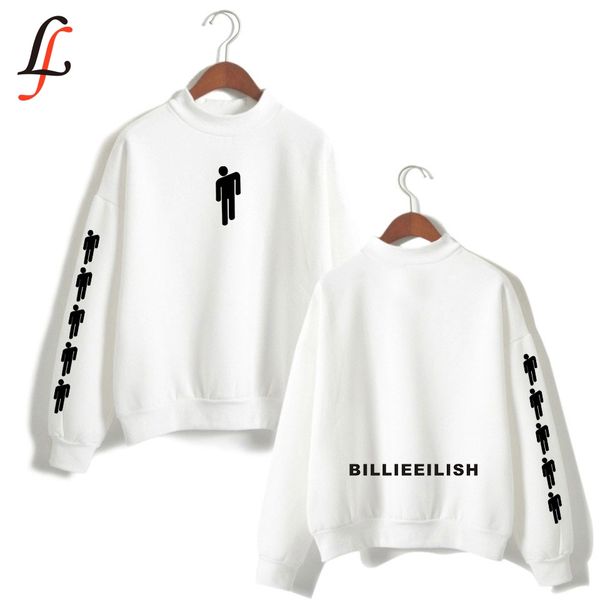 

billieeilish billie eilish women turtleneck hoodies sweatshirts kpop casual outwear hip-hop bangtan boys streetwear clothes, Black