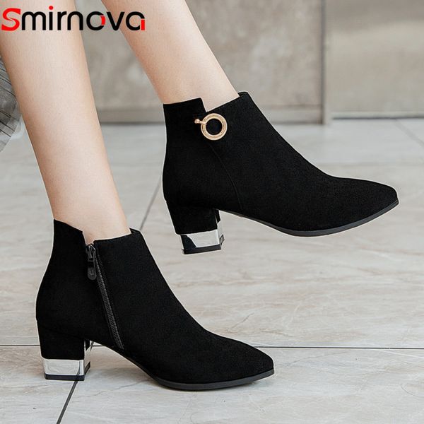 

smirnova high heels women boots 2020 winter boots for lady round toe shoes dress ladies ankle fashion black