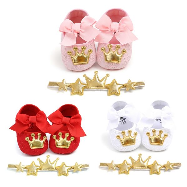

baby girl infants crown bow princess shoes headwear headband sets first walkers shoes pgraphy props gifts 528