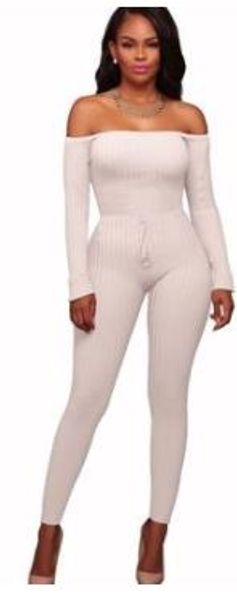 

2020 new women elegant winter jumpsuits knitted ribbed long sleeve off shoulder rompers club wear bodycon jumpsuit ae250, Black;white