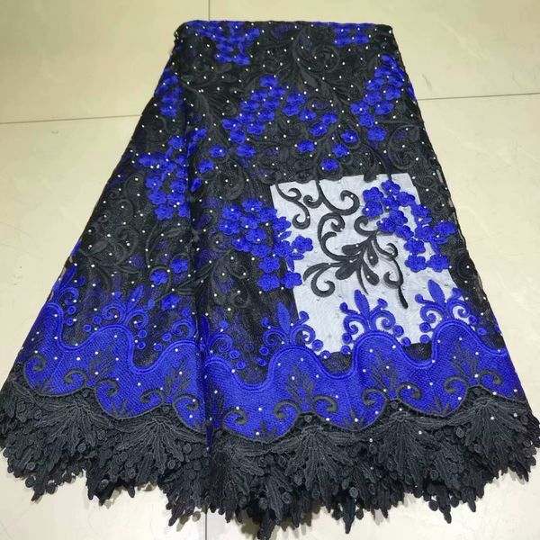 

embroidered tissu africain swiss water soluble lace with rhinestones 5 yards/lot african cord lace net fabric for dress material, Black;white