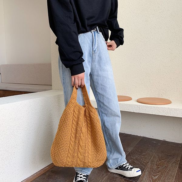 

2020 designer women single shoulder bag ins female knitting wool handbag ins casual large capacity shopping bag