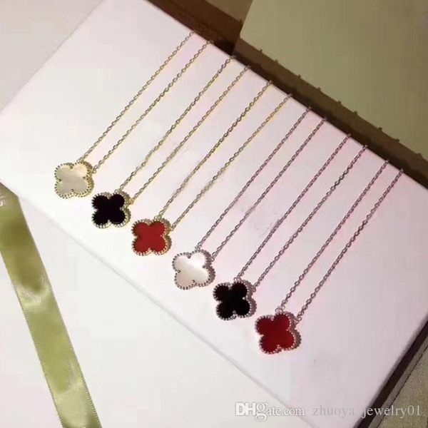 

2018 мода ювелирные изделия четыре листа цветок ожерелье черный и белый красный зеленый four leaf flower shell агатовые 925 серебряное ожере, Silver
