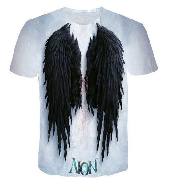 

summer style men/women short sleeve t-shirt bird wings 3d digital print t-shirts for tees shirts loose casual tees, White;black