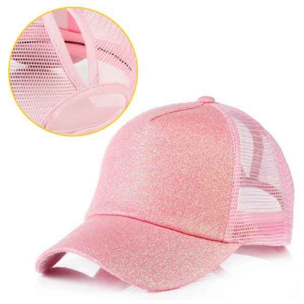 

bling ponytail baseball cap for women girl adjustable summer women cap blank messy snapback hat outdoor sun mesh trucker hat, Blue;gray