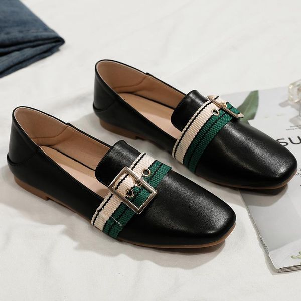 

plus size 35-43 women flats ladies fashion solid metal decoration flat shoes square toe casual party shoes girls shallow flats, Black
