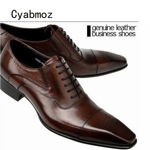 

cyabmoz men genuine leather shoes lace up party man business dress work office flat fashion formal classic wedding mens shoes, Black