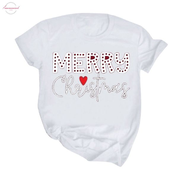 

letter print t shirt women short sleeve o neck loose christmas printed tshirt women tee shirt casual camisetas mujer, White