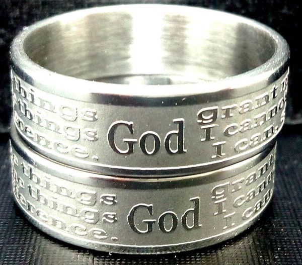 

bulk lots 100pcs lot etched serenity prayer bible stainless steel rings width 8mm sizes 17-22mm religious jewelry mix cross & with282n, Silver
