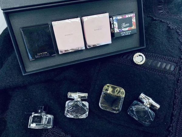 

2019 luxury makeup fragrance sets 4pcs perfume edt with box bamboo flora 5ml 4 in 1 perfume set ship
