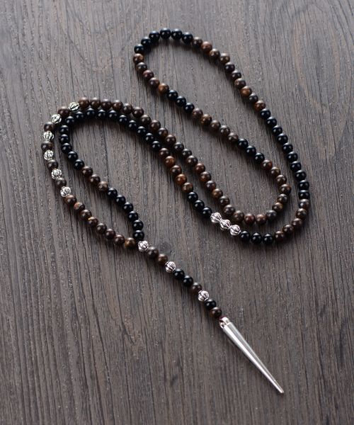 

men necklace high end 6mm bronzite black onyx with spike pendant mens rosary necklace mens steampunk jewelry dropshipping, Silver