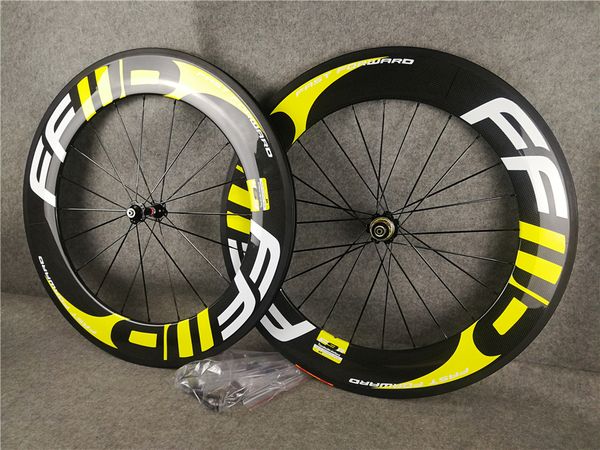 

yellow logo ffwd f9r 88mm carbon road bike wheels with 23mm width novatec a271 hubs 700c clincher wheelset
