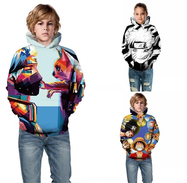 

fashion kids sweatshirts 3d printed colorful paint lovely naruto funny hoodies children harajuku hooded pullovers, Black