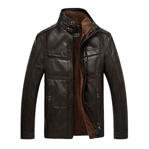 

leather jacket men jaqueta de couro masculina men thick pu leather coat casual winter faux fur fleece jacket clothes nice, Black