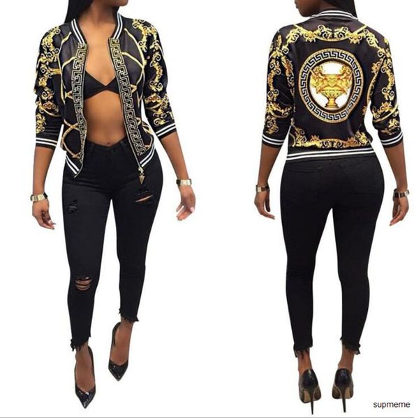 

glamorous zipper women coat fashion ladies retro floral zipper up bomber jacket casual baseball coat autumn outwear women clothesnopg, Black;brown