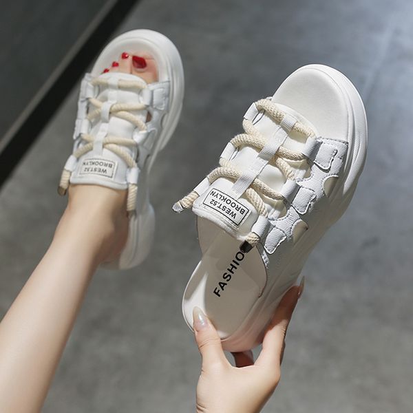 

house slippers platform shoes slides peep toe fretwork heels slipers women med fashion soft flat summer 2020 pu casual, Black