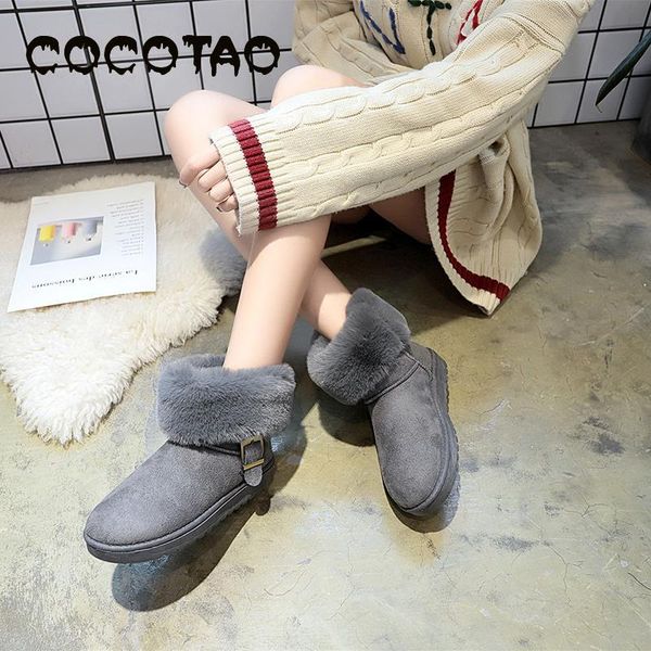 

anti-skiing boots women 2019 winter new fashion wild buckle warm short tube plus velvet thick lazy students flat bottom boots, Black