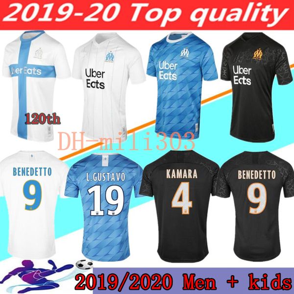 

thailand 2019-20 olympique de marseille benedetto soccer jersey 19 20 om maillot de foot 120 years thauvin payet kids enfant football shirts, Black