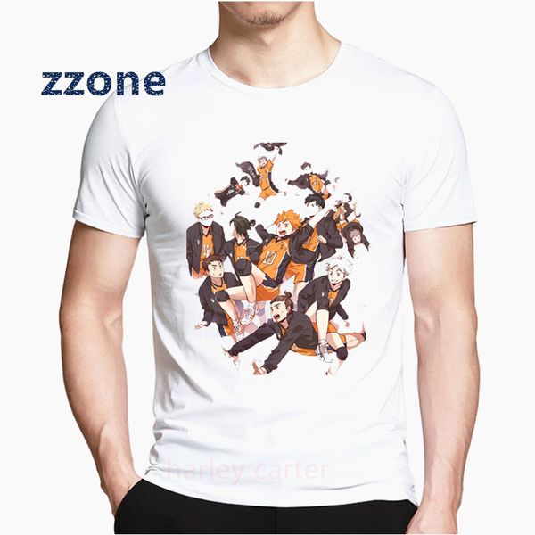 

white fashion short-sleeved t shirt male haikyuu funny clothing casual anime tshirt homme slim loose round neck t-shirt, White;black