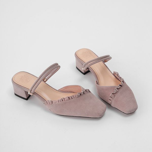 

genuine leather square head semi-high heeled sandals sandals shoes high heels women, Black