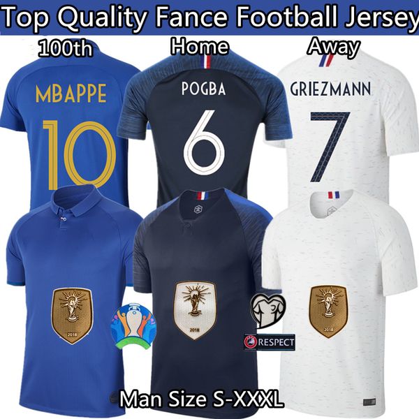 

france soccer jersey pogba griezmann mbappe kante 100th jersey 19 20 thailand 2018 19 soccer uniform s-xxxl, Black;yellow