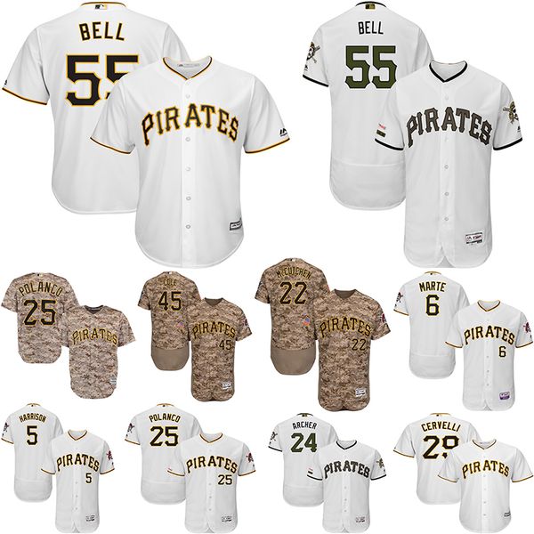 

Pittsburgh Men's Pirates Jerseys Josh Bell Starling Marte Chris Archer Gregory Polanco Francisco Cervelli Gerrit Cole Baseball Jersey