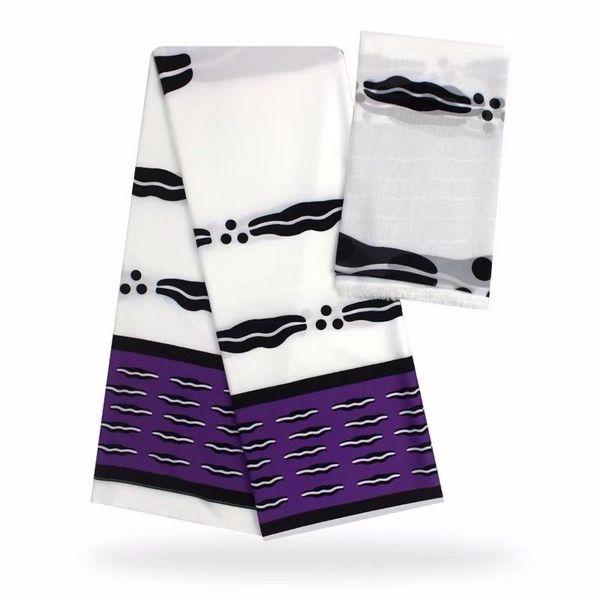 

4yards fashion white background purple printed african audel.modell silk lace fabric and 2yards chiffon scarf for dress vs26-1, Black;white
