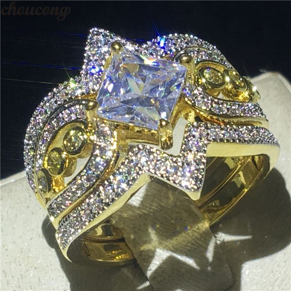 Choucong Set di anelli 3 in 1 dal design unico con diamanti Anelli di fidanzamento in argento sterling 925 con fedi nuziali per gioielli da donna