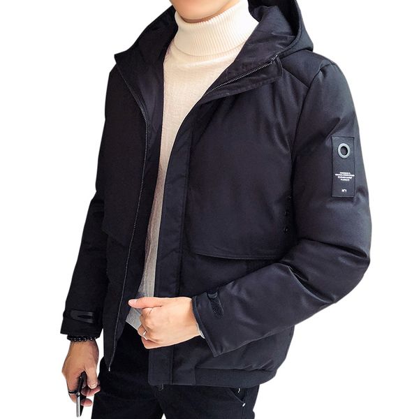 

moocare casual men's hooded parkas thicken warm solid epaulet plus size loose side pockets youth jackets, Black