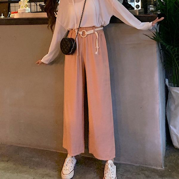 

2020 summer new casual straight pants women female elastic loose high waist wide leg pants casual trousers women, Black;white