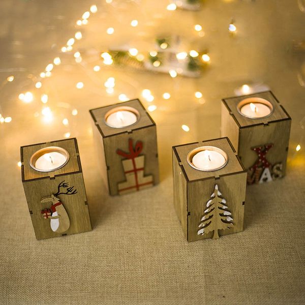 

christmas candle holder mini wooden candlestick decoration pattern of reindeer tree tealight holder for xmas home decor dhl fa2373