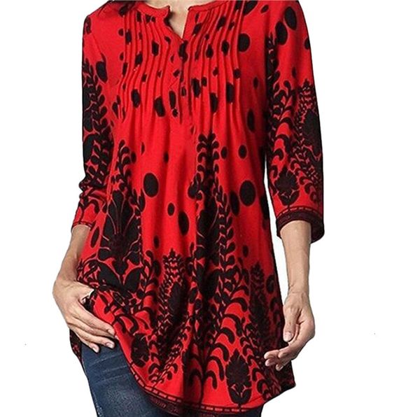 

women blouses for women womens and blouses three quarter sleeved polyester circular neck printed casual shirt blouse red, White