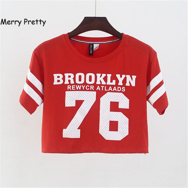 

womens designer merry pretty new summer style brooklyn printed fashion women bk punk crop cotton t-shirt female dance to27j, White