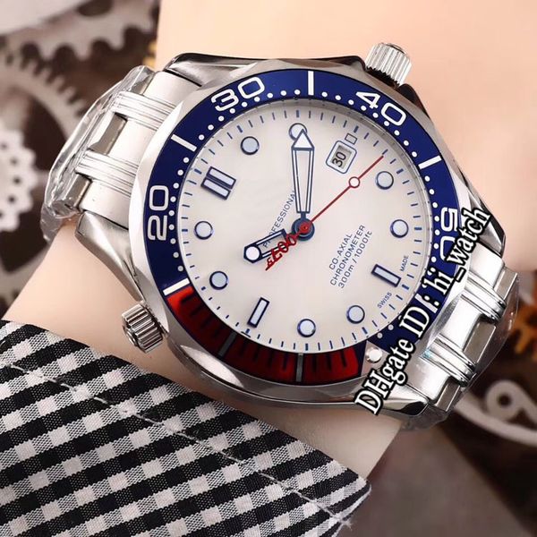 

новый diver 300m commander джеймс бонд 007 красный / синий безель белый циферблат miyota 8215 автоматические мужские часы из нержавеющей ста, Slivery;brown