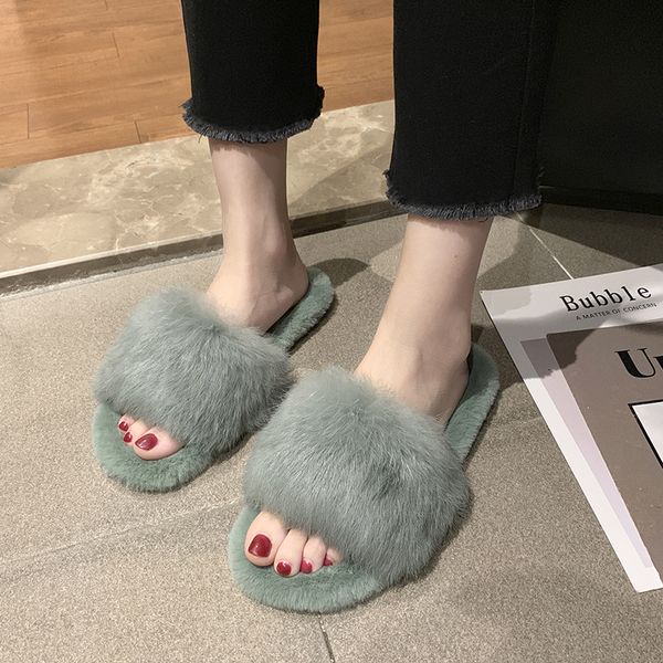 

designer- winter women indoor slippers fur warm wool soft plush shoes woolen, Black