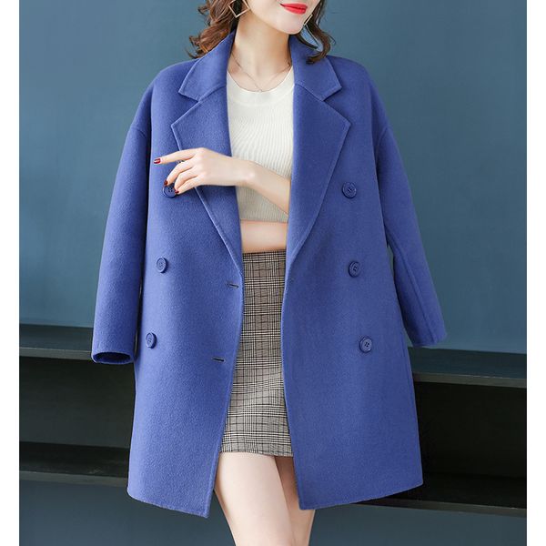 

xs- 2019 new women outerwear autumn winter clothing fashion warm woolen blends slim female elegant double breasted woolen coat, Black