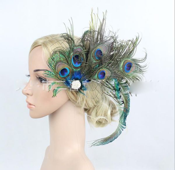 

bride feather headdress peacock feather hairpin, Silver