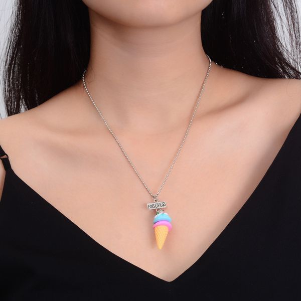 

abdoabdo pendant necklace three-dimensional soft ceramic simulation dessert necklace cream ball cone cartoon choker jewelry, Silver