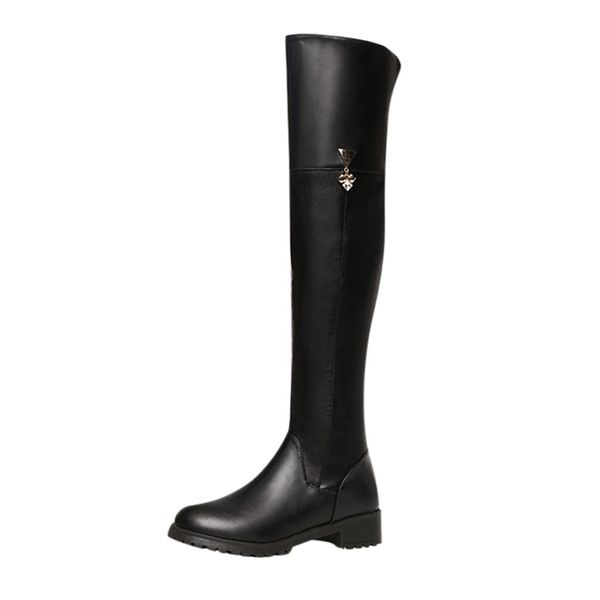 

over the knee long boots 2019 women's side zip buckle square heel casual long tube booties thigh high boots buckles, Black