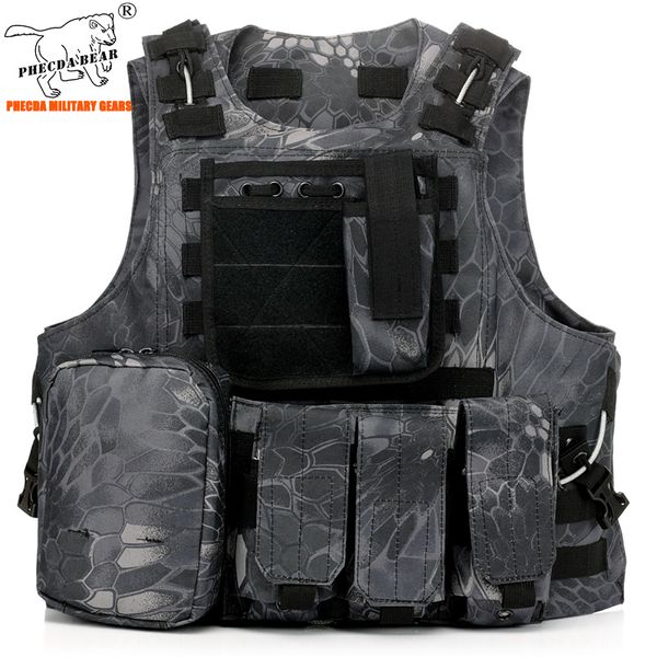 

outdoor protective hunting vest kryptek typhon camouflage fsbe us army combat vest plate carrier tactical chest rig, Camo;black