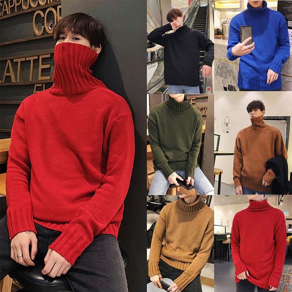 

men fashion loose high collar casual knitting long sleeve loose sweater