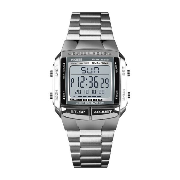 

business men watches waterproof sport watch stainless steel digital wristwatches clock relogio masculino montre homme, Slivery;brown