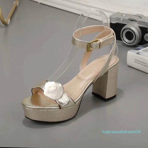 

designer high heeled sandals leather waterproof platform rough heel leather fashion woman shoe metal buckle parties luxury sandals t04, Black